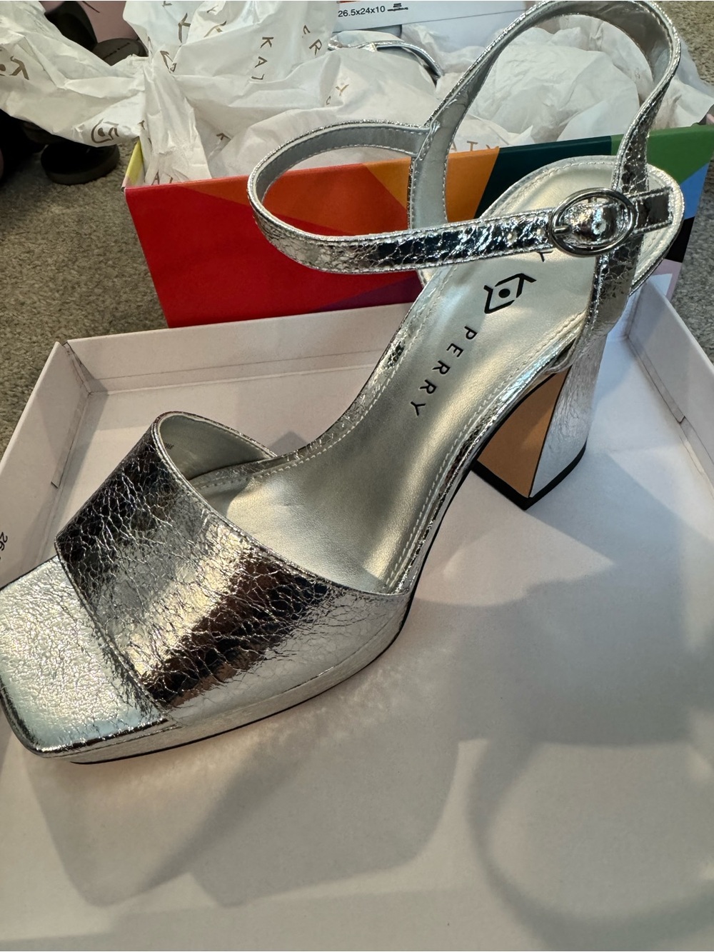 Katy Perry Collections Silver Metallic Block Heel Sandals